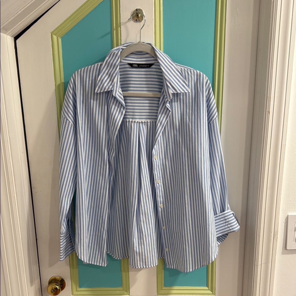 Blue and White Striped Button-Down